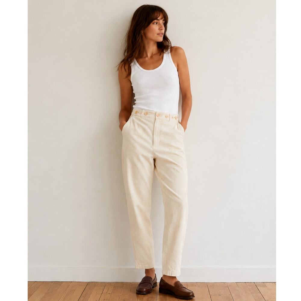 Poetry Hemp & Organic Cotton Corduroy Tapered Pants Natural Cream Preppy US 6